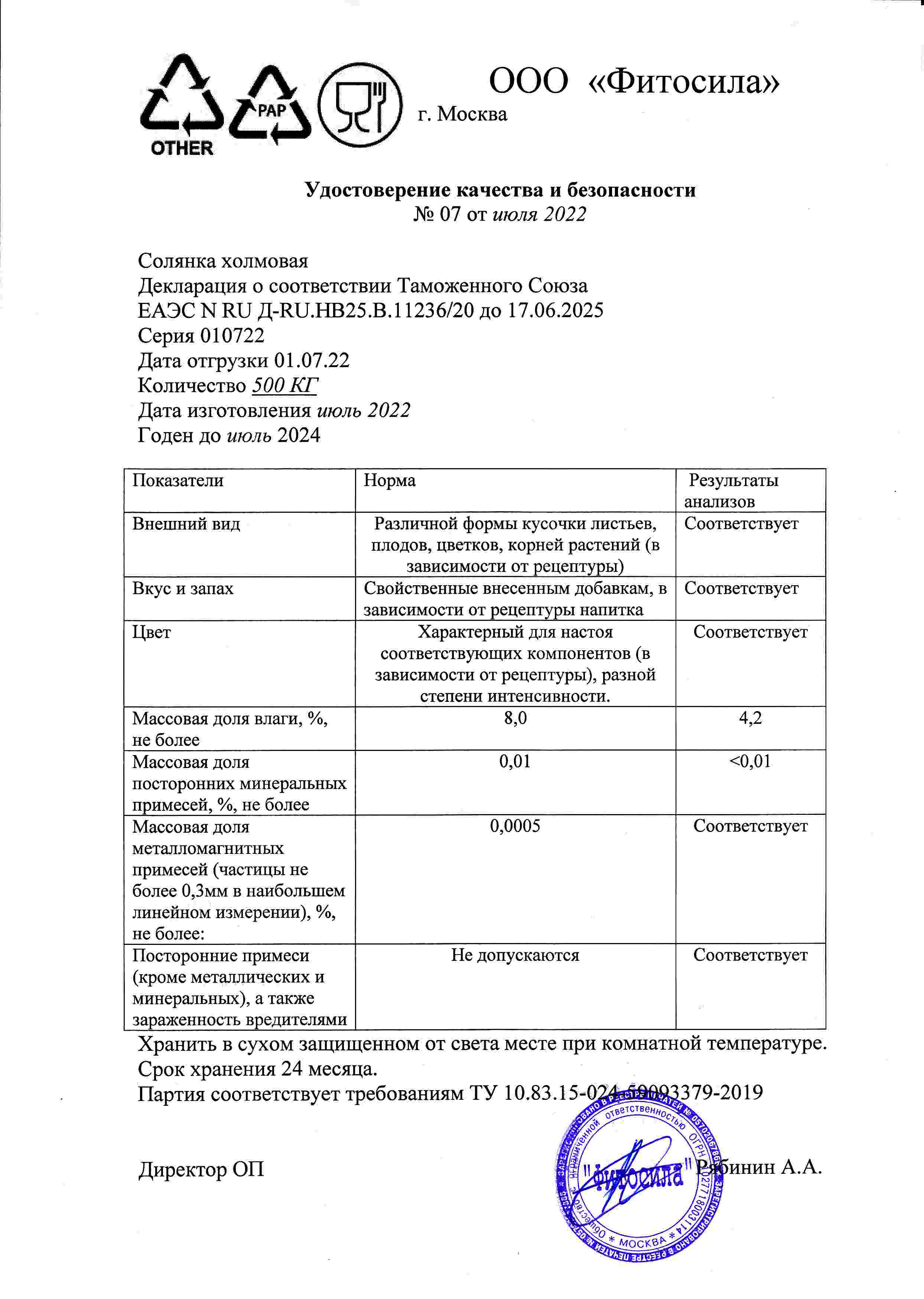 Паспорт №010722